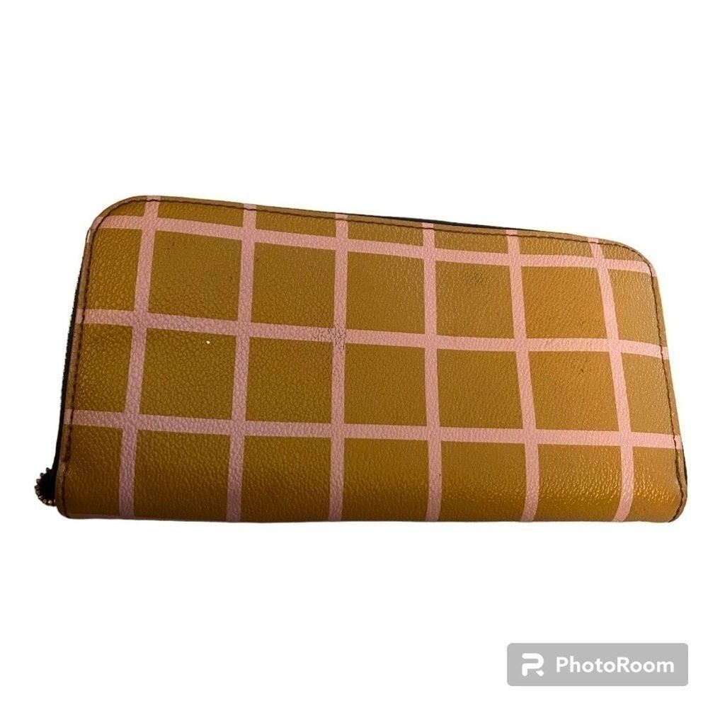 FOSSIL YELLOW & PINK PLAID ZIP UP WALLET
